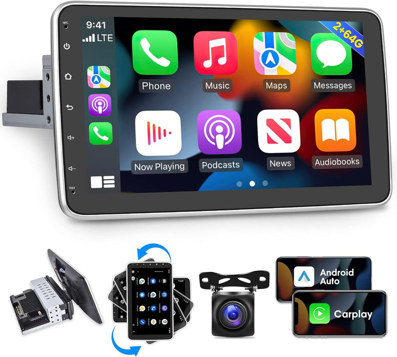 Oferta Dia das Mães | Central Multimídia Universal | Tela Rotativa e Flutuante Carplay Android Wifi (PARA QUALQUER CARRO)