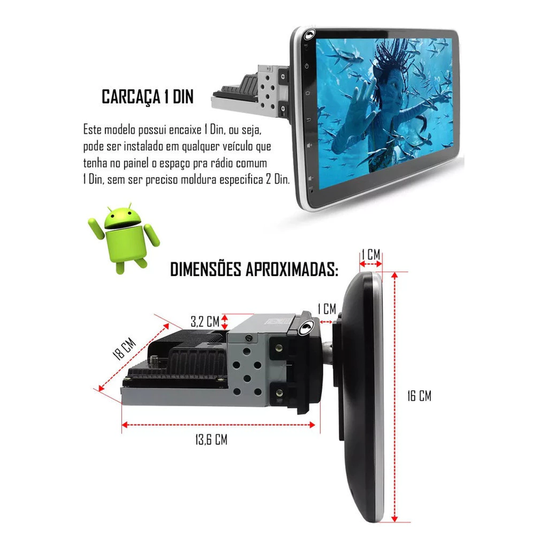 Oferta Dia das Mães | Central Multimídia Universal | Tela Rotativa e Flutuante Carplay Android Wifi (PARA QUALQUER CARRO)